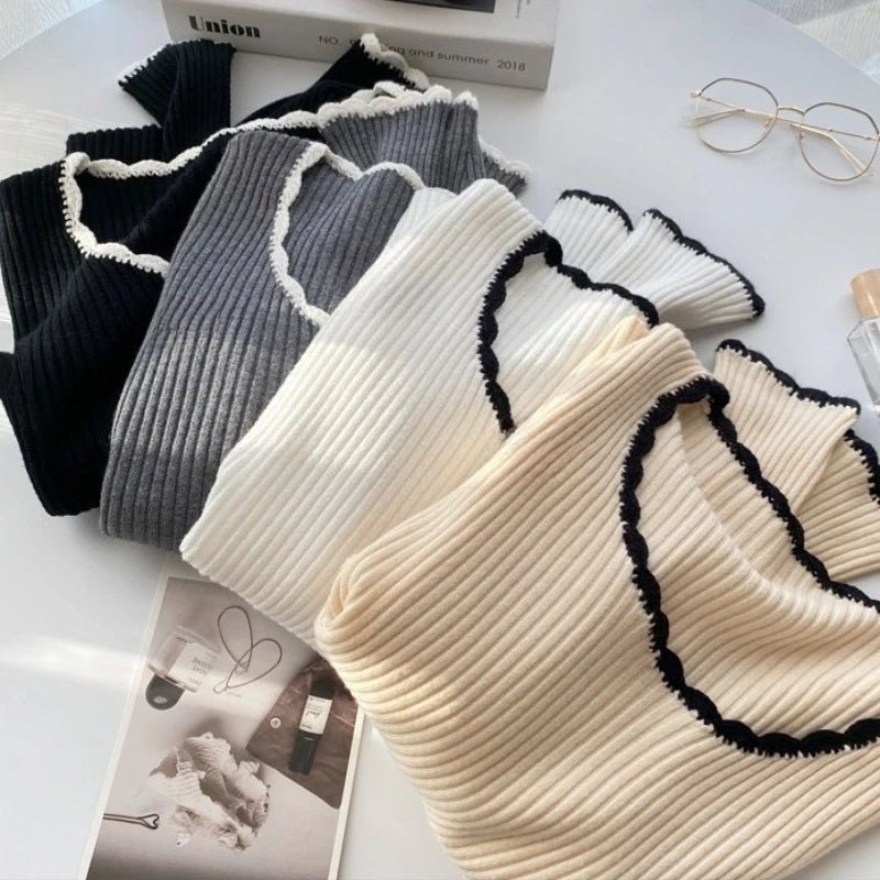 2025 Women Long Sleeve Slim Soft Tops Autumn Winter Square Neck Knitted Sweater - American Thistle 2025 Women Long Sleeve Slim Soft Tops Autumn Winter Square Neck Knitted Sweater