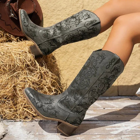 2025 Women's Fashion Solid Color Pedal Wedge Heel Embroidery High Boot Trend High Boots Women Knee High Pointed Toe Boots 326 - American Thistle2025 Women's Fashion Solid Color Pedal Wedge Heel Embroidery High Boot Trend High Boots Women Knee High Pointed Toe Boots 326