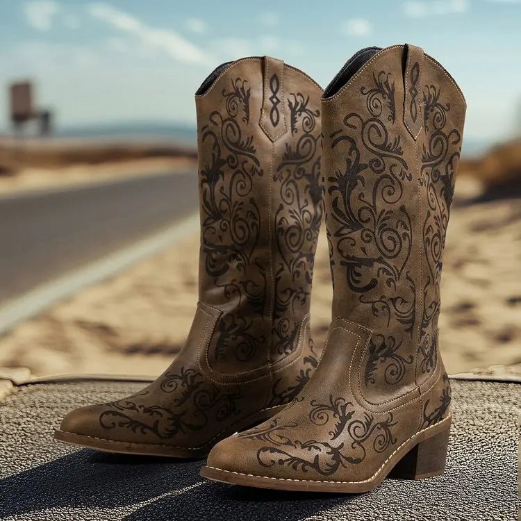 2025 Women's Fashion Solid Color Pedal Wedge Heel Embroidery High Boot Trend High Boots Women Knee High Pointed Toe Boots 326 - American Thistle2025 Women's Fashion Solid Color Pedal Wedge Heel Embroidery High Boot Trend High Boots Women Knee High Pointed Toe Boots 326