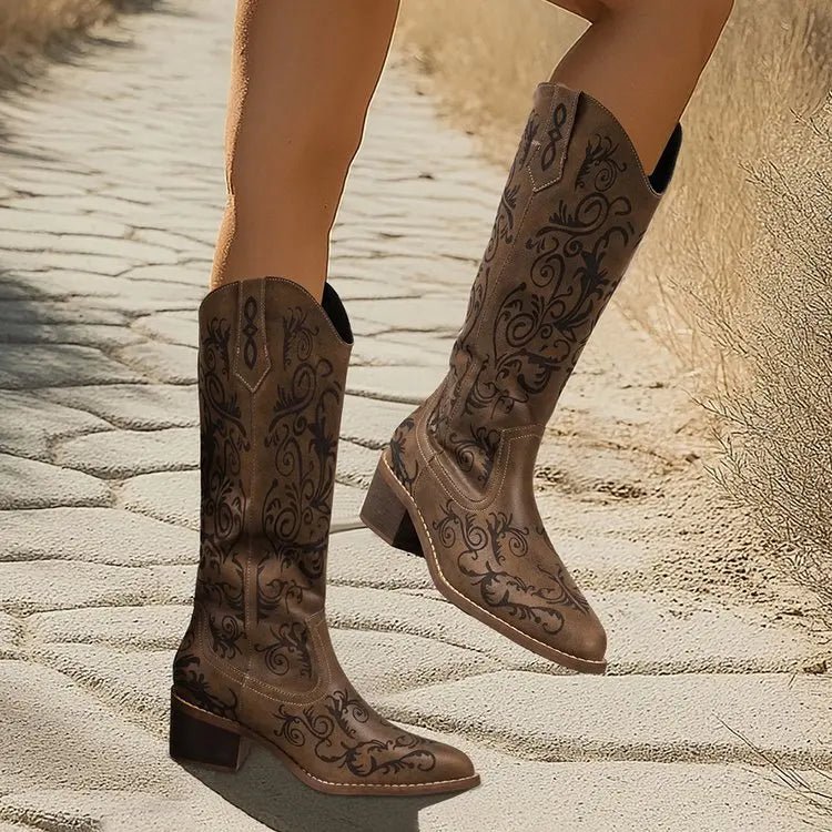 2025 Women's Fashion Solid Color Pedal Wedge Heel Embroidery High Boot Trend High Boots Women Knee High Pointed Toe Boots 326 - American Thistle2025 Women's Fashion Solid Color Pedal Wedge Heel Embroidery High Boot Trend High Boots Women Knee High Pointed Toe Boots 326