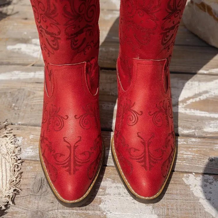 2025 Women's Fashion Solid Color Pedal Wedge Heel Embroidery High Boot Trend High Boots Women Knee High Pointed Toe Boots 326 - American Thistle2025 Women's Fashion Solid Color Pedal Wedge Heel Embroidery High Boot Trend High Boots Women Knee High Pointed Toe Boots 326