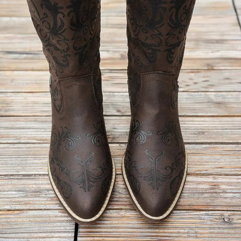 2025 Women's Fashion Solid Color Pedal Wedge Heel Embroidery High Boot Trend High Boots Women Knee High Pointed Toe Boots 326 - American Thistle2025 Women's Fashion Solid Color Pedal Wedge Heel Embroidery High Boot Trend High Boots Women Knee High Pointed Toe Boots 326