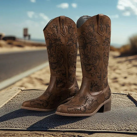 2025 Women's Fashion Solid Color Pedal Wedge Heel Embroidery High Boot Trend High Boots Women Knee High Pointed Toe Boots 326 - American Thistle2025 Women's Fashion Solid Color Pedal Wedge Heel Embroidery High Boot Trend High Boots Women Knee High Pointed Toe Boots 326