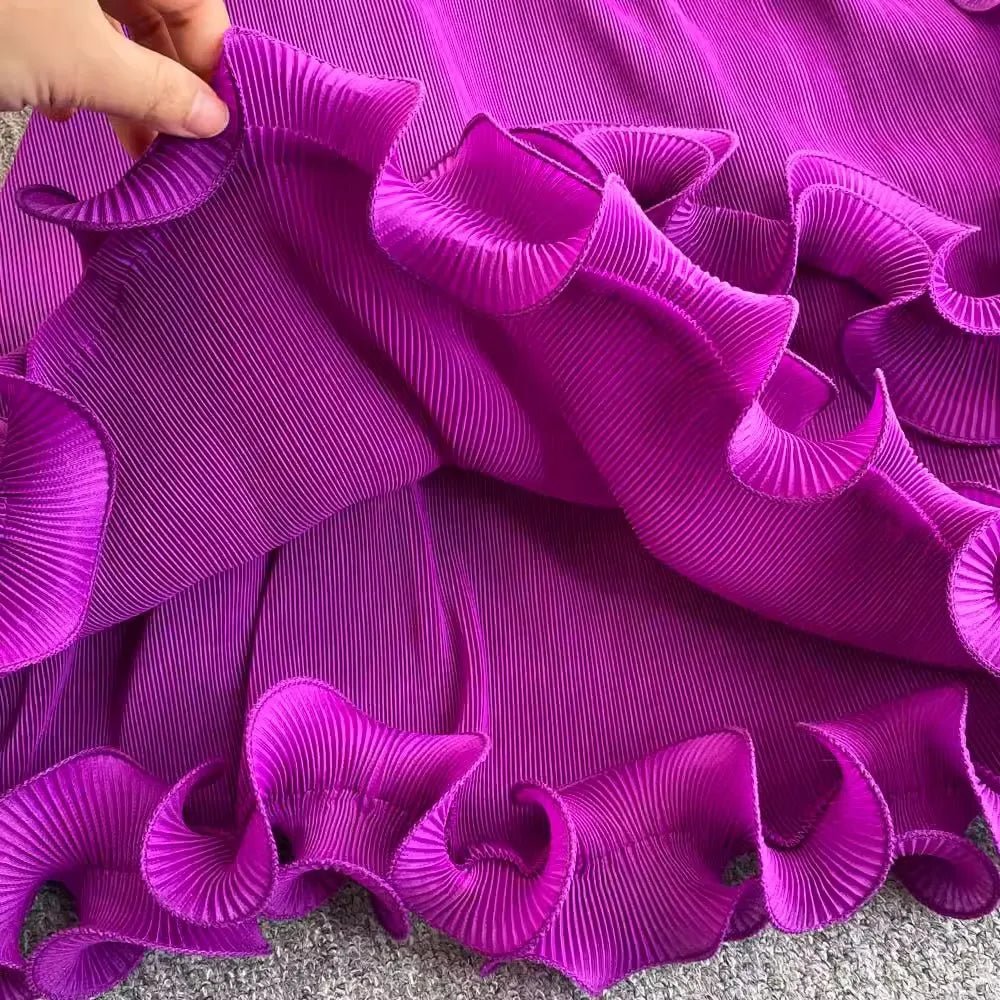 3D Ruffles Splice Pleated Dresses Women's Solid Color with Belt - American Thistle 3D Ruffles Splice Pleated Dresses Women's Solid Color with Belt