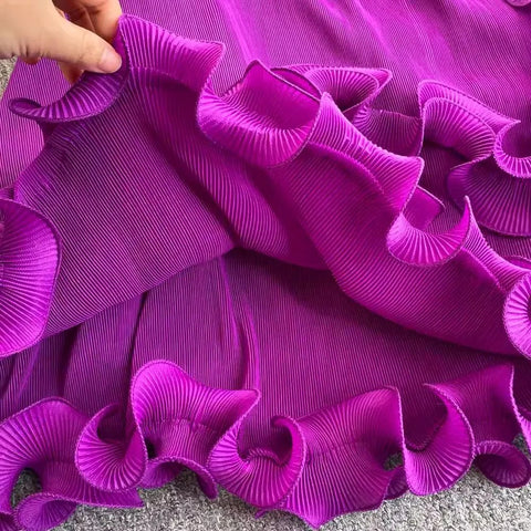 3D Ruffles Splice Pleated Dresses Women's Solid Color with Belt - American Thistle 3D Ruffles Splice Pleated Dresses Women's Solid Color with Belt
