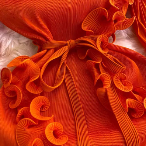 3D Ruffles Splice Pleated Dresses Women's Solid Color with Belt - American Thistle 3D Ruffles Splice Pleated Dresses Women's Solid Color with Belt