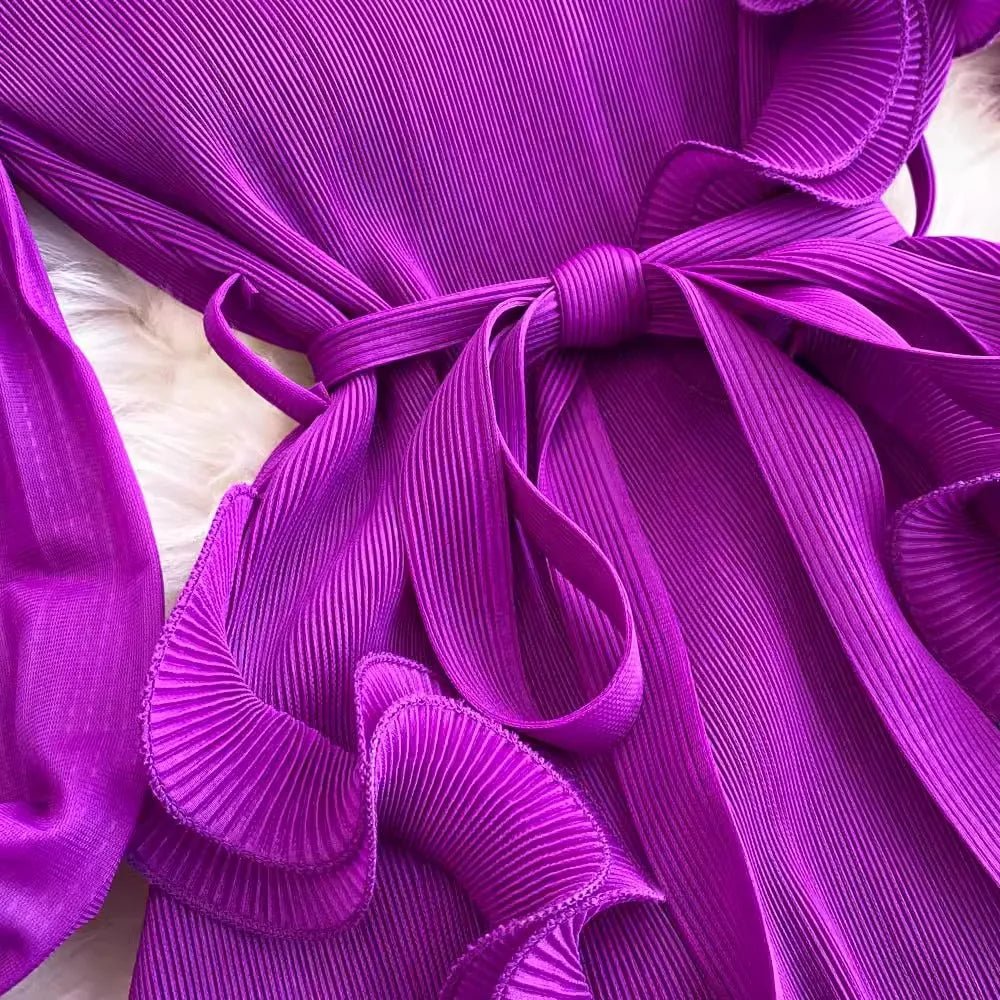 3D Ruffles Splice Pleated Dresses Women's Solid Color with Belt - American Thistle 3D Ruffles Splice Pleated Dresses Women's Solid Color with Belt