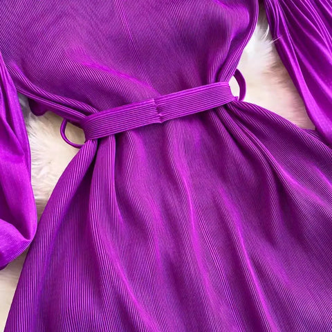 3D Ruffles Splice Pleated Dresses Women's Solid Color with Belt - American Thistle 3D Ruffles Splice Pleated Dresses Women's Solid Color with Belt