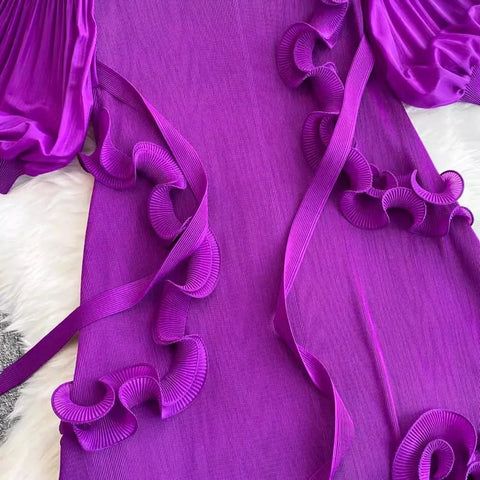 3D Ruffles Splice Pleated Dresses Women's Solid Color with Belt - American Thistle 3D Ruffles Splice Pleated Dresses Women's Solid Color with Belt