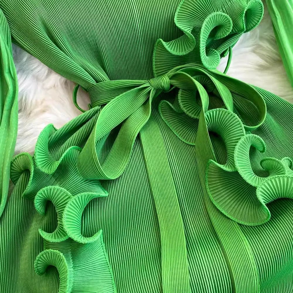 3D Ruffles Splice Pleated Dresses Women's Solid Color with Belt - American Thistle 3D Ruffles Splice Pleated Dresses Women's Solid Color with Belt