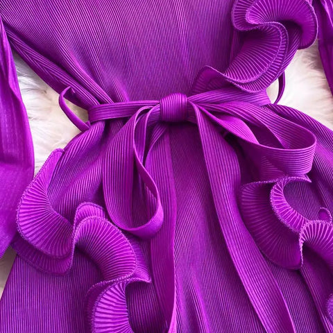 3D Ruffles Splice Pleated Dresses Women's Solid Color with Belt - American Thistle 3D Ruffles Splice Pleated Dresses Women's Solid Color with Belt