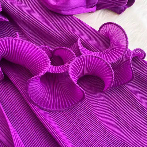 3D Ruffles Splice Pleated Dresses Women's Solid Color with Belt - American Thistle 3D Ruffles Splice Pleated Dresses Women's Solid Color with Belt