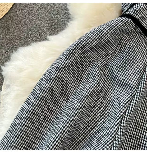 Fashionable Tweed Wide Leg Pant Suit High Waist Slimming Jumpsuit