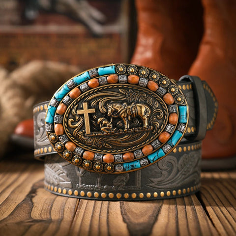 A casual and retro belt, a waist accessory for Western - style clothing, metal buckle, PU belt, suitable for both men and women - American ThistleA casual and retro belt, a waist accessory for Western - style clothing, metal buckle, PU belt, suitable for both men and women