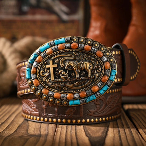 A casual and retro belt, a waist accessory for Western - style clothing, metal buckle, PU belt, suitable for both men and women - American ThistleA casual and retro belt, a waist accessory for Western - style clothing, metal buckle, PU belt, suitable for both men and women