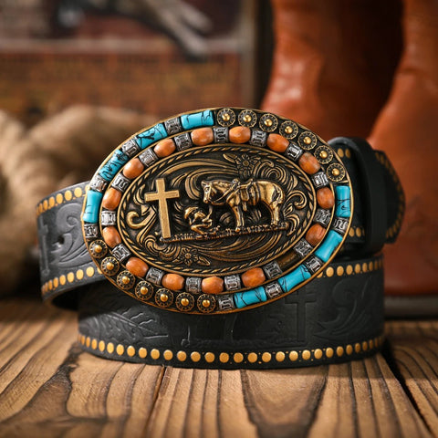 A casual and retro belt, a waist accessory for Western - style clothing, metal buckle, PU belt, suitable for both men and women - American ThistleA casual and retro belt, a waist accessory for Western - style clothing, metal buckle, PU belt, suitable for both men and women