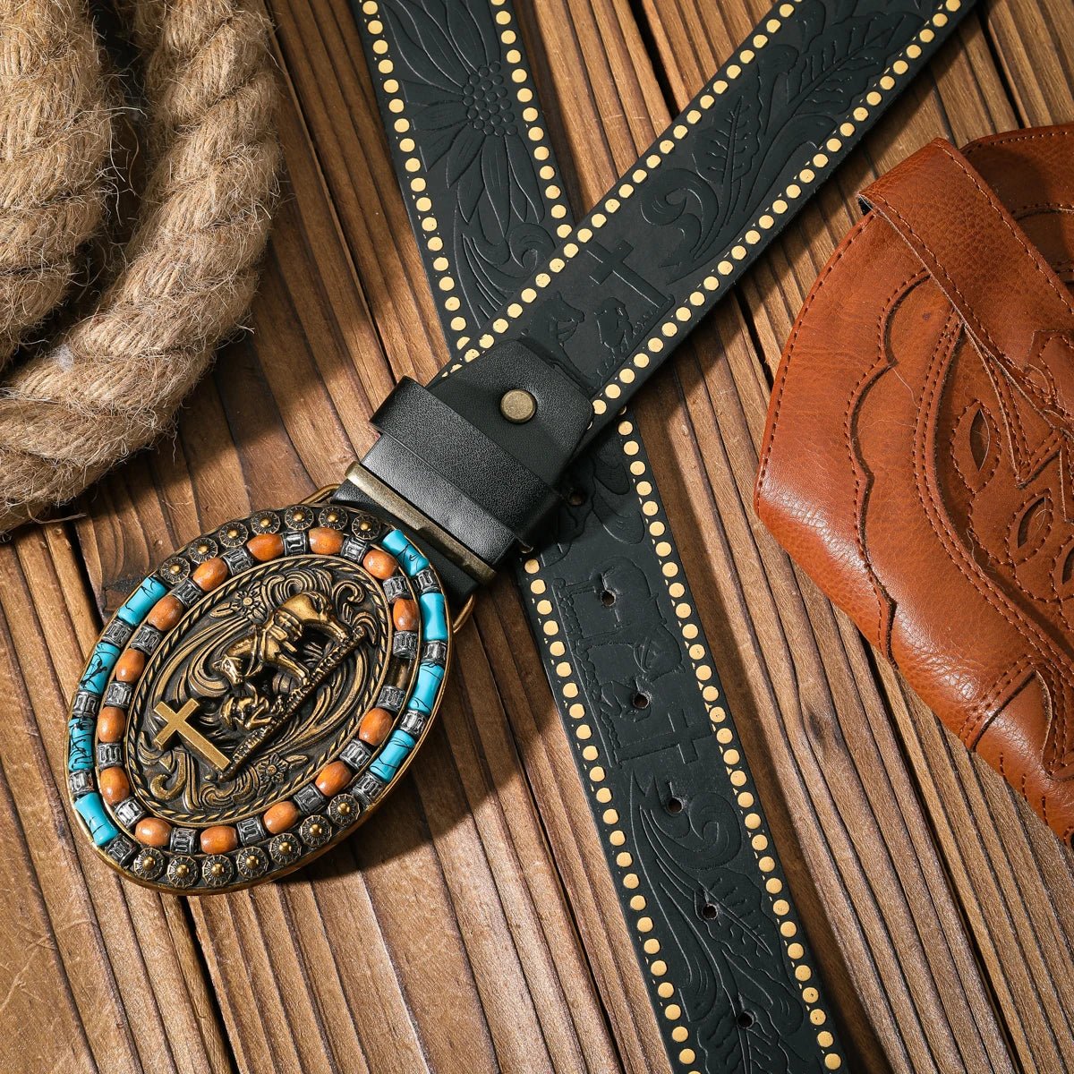 A casual and retro belt, a waist accessory for Western - style clothing, metal buckle, PU belt, suitable for both men and women - American ThistleA casual and retro belt, a waist accessory for Western - style clothing, metal buckle, PU belt, suitable for both men and women