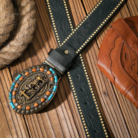 A casual and retro belt, a waist accessory for Western - style clothing, metal buckle, PU belt, suitable for both men and women - American ThistleA casual and retro belt, a waist accessory for Western - style clothing, metal buckle, PU belt, suitable for both men and women