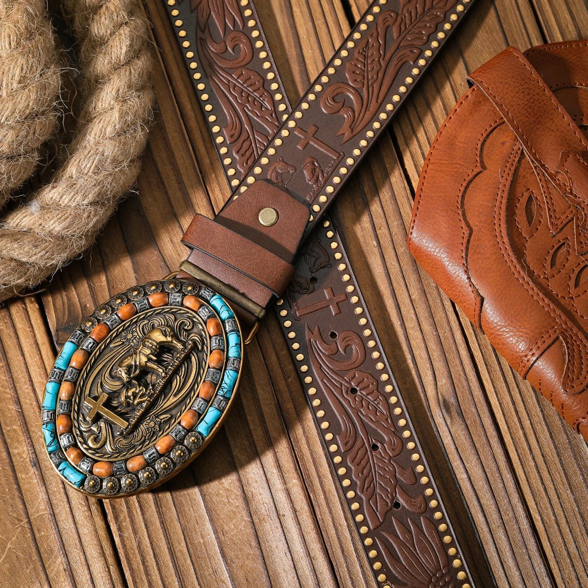 A casual and retro belt, a waist accessory for Western - style clothing, metal buckle, PU belt, suitable for both men and women - American ThistleA casual and retro belt, a waist accessory for Western - style clothing, metal buckle, PU belt, suitable for both men and women