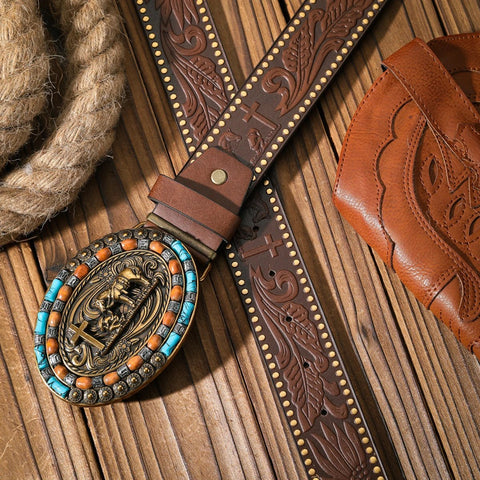 A casual and retro belt, a waist accessory for Western - style clothing, metal buckle, PU belt, suitable for both men and women - American ThistleA casual and retro belt, a waist accessory for Western - style clothing, metal buckle, PU belt, suitable for both men and women