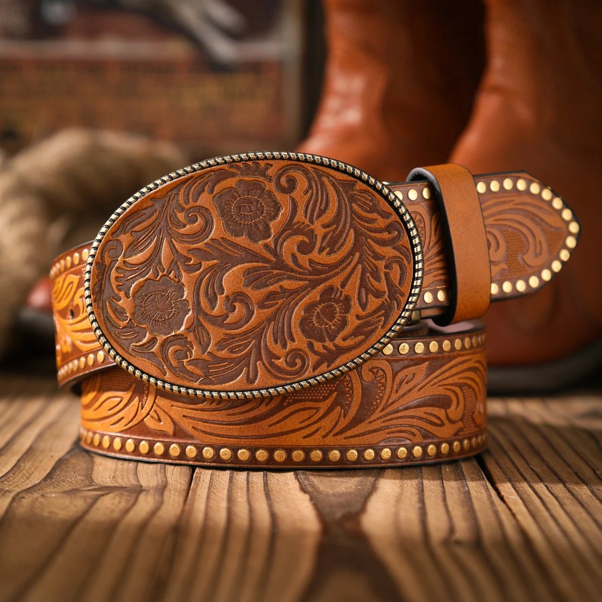 A casual and retro belt, a waist accessory for Western - style clothing, metal buckle, PU belt, suitable for both men and women - American ThistleA casual and retro belt, a waist accessory for Western - style clothing, metal buckle, PU belt, suitable for both men and women