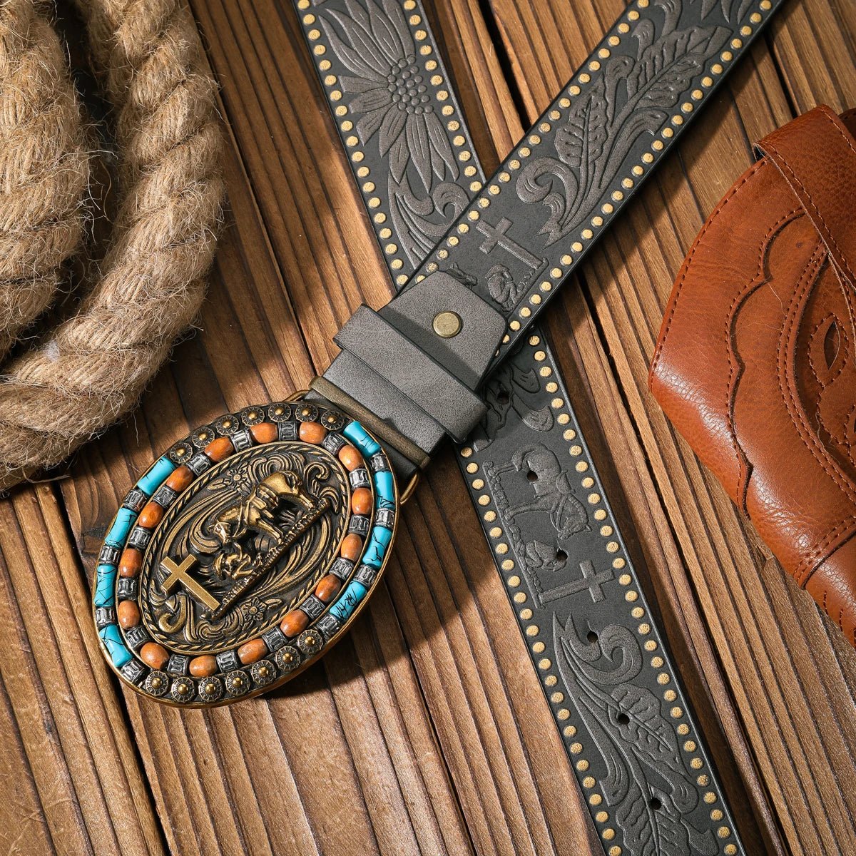 A casual and retro belt, a waist accessory for Western - style clothing, metal buckle, PU belt, suitable for both men and women - American ThistleA casual and retro belt, a waist accessory for Western - style clothing, metal buckle, PU belt, suitable for both men and women