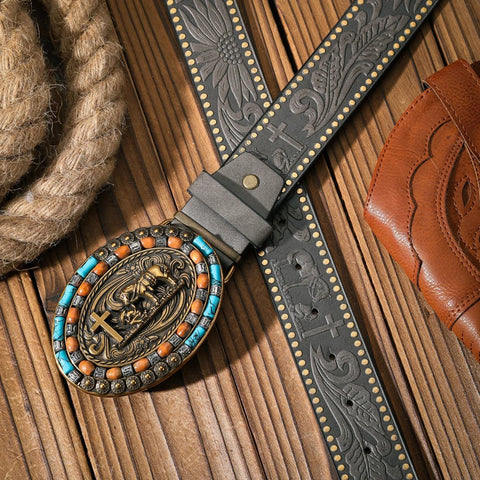 A casual and retro belt, a waist accessory for Western - style clothing, metal buckle, PU belt, suitable for both men and women - American ThistleA casual and retro belt, a waist accessory for Western - style clothing, metal buckle, PU belt, suitable for both men and women