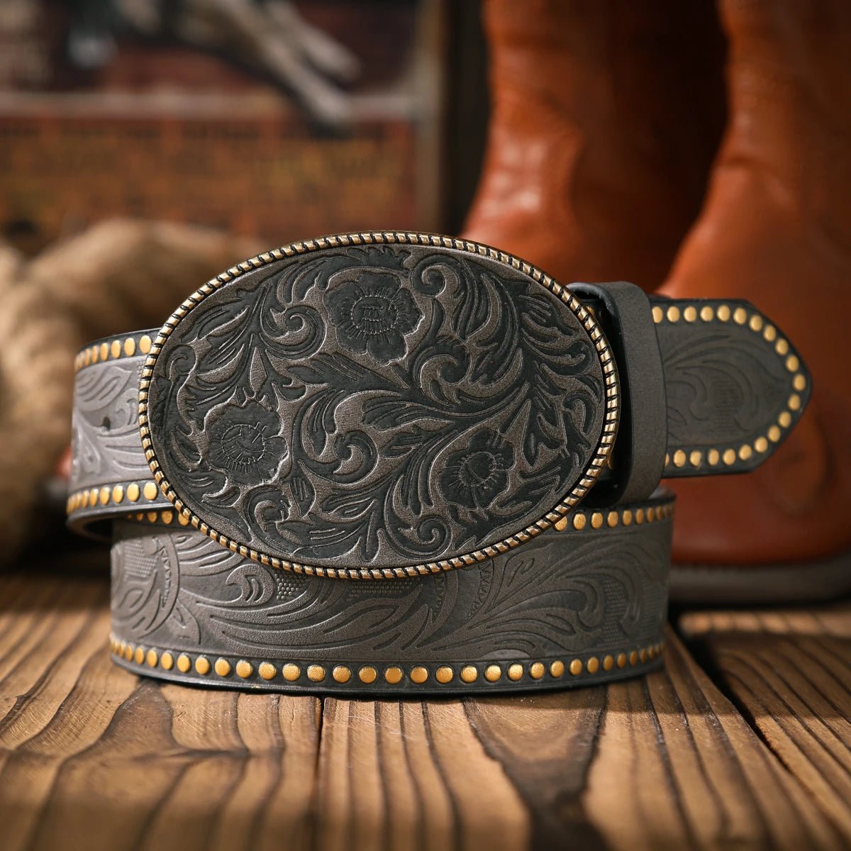 A casual and retro belt, a waist accessory for Western - style clothing, metal buckle, PU belt, suitable for both men and women - American ThistleA casual and retro belt, a waist accessory for Western - style clothing, metal buckle, PU belt, suitable for both men and women