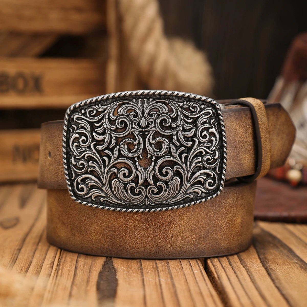 A Western - buckle PU belt suitable for both men and women, a unique and retro brown belt (with perforated nails included) - American ThistleA Western - buckle PU belt suitable for both men and women, a unique and retro brown belt (with perforated nails included)