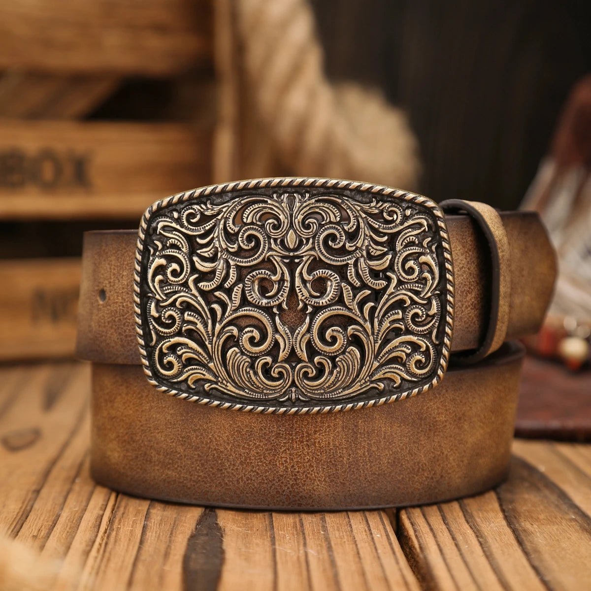 A Western - buckle PU belt suitable for both men and women, a unique and retro brown belt (with perforated nails included) - American ThistleA Western - buckle PU belt suitable for both men and women, a unique and retro brown belt (with perforated nails included)