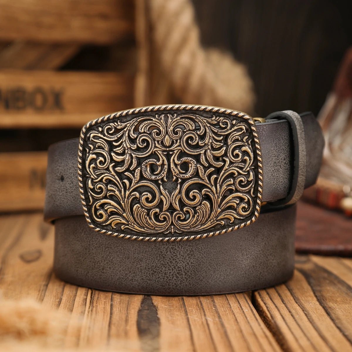 A Western - buckle PU belt suitable for both men and women, a unique and retro brown belt (with perforated nails included) - American ThistleA Western - buckle PU belt suitable for both men and women, a unique and retro brown belt (with perforated nails included)