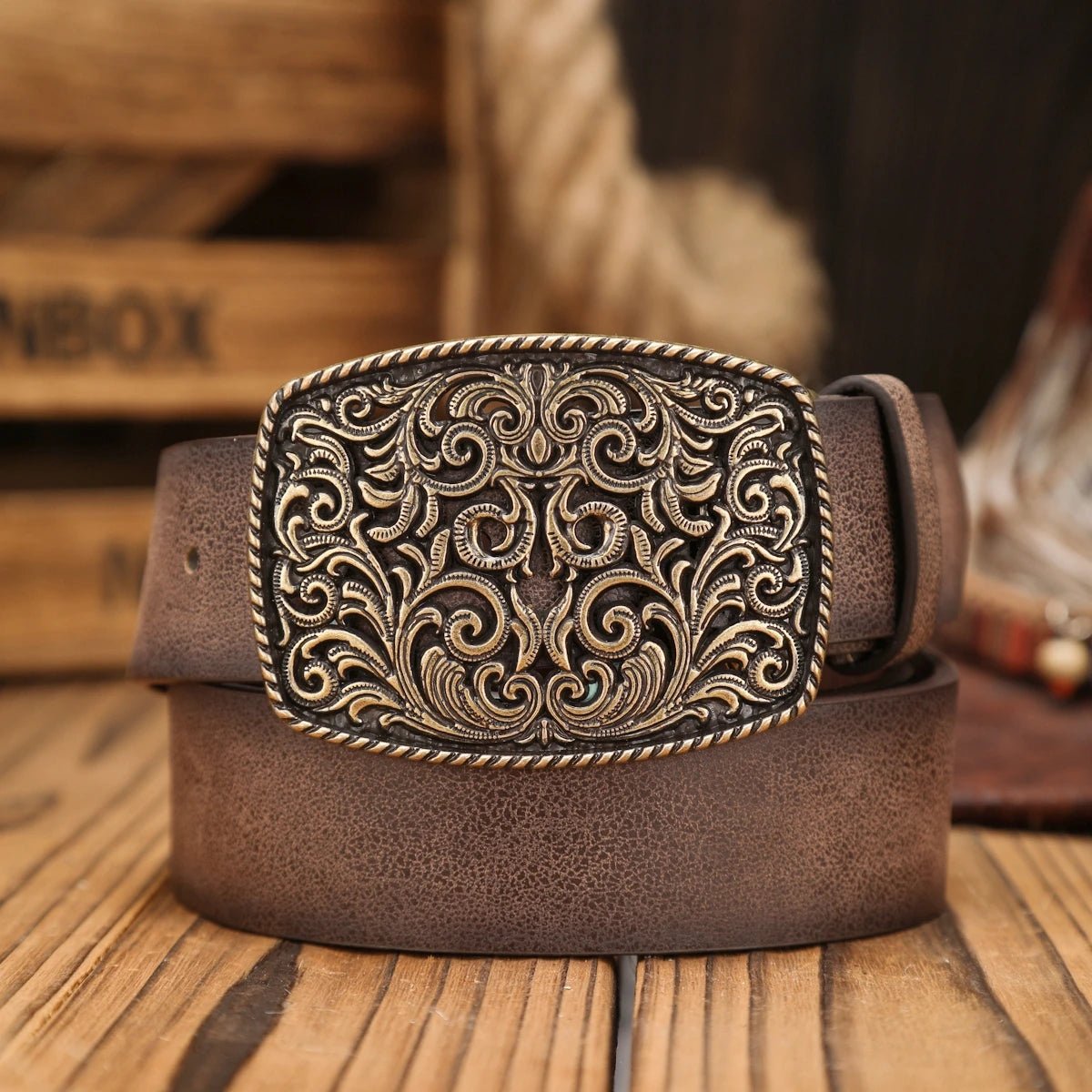 A Western - buckle PU belt suitable for both men and women, a unique and retro brown belt (with perforated nails included) - American ThistleA Western - buckle PU belt suitable for both men and women, a unique and retro brown belt (with perforated nails included)
