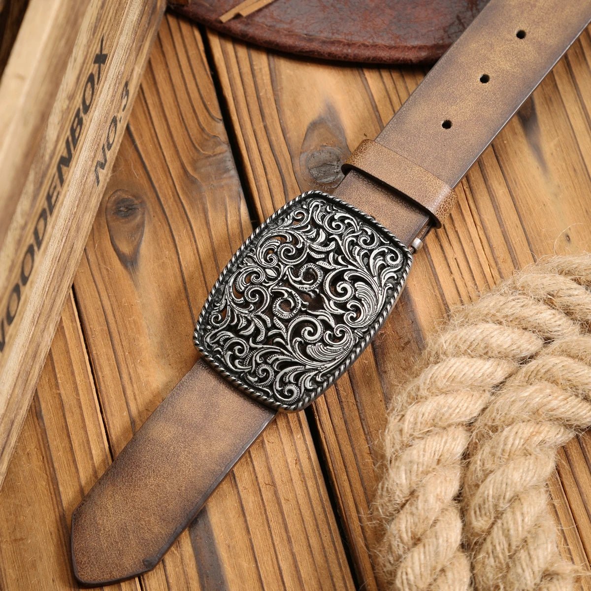 A Western - buckle PU belt suitable for both men and women, a unique and retro brown belt (with perforated nails included) - American ThistleA Western - buckle PU belt suitable for both men and women, a unique and retro brown belt (with perforated nails included)