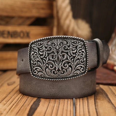 A Western - buckle PU belt suitable for both men and women, a unique and retro brown belt (with perforated nails included) - American ThistleA Western - buckle PU belt suitable for both men and women, a unique and retro brown belt (with perforated nails included)
