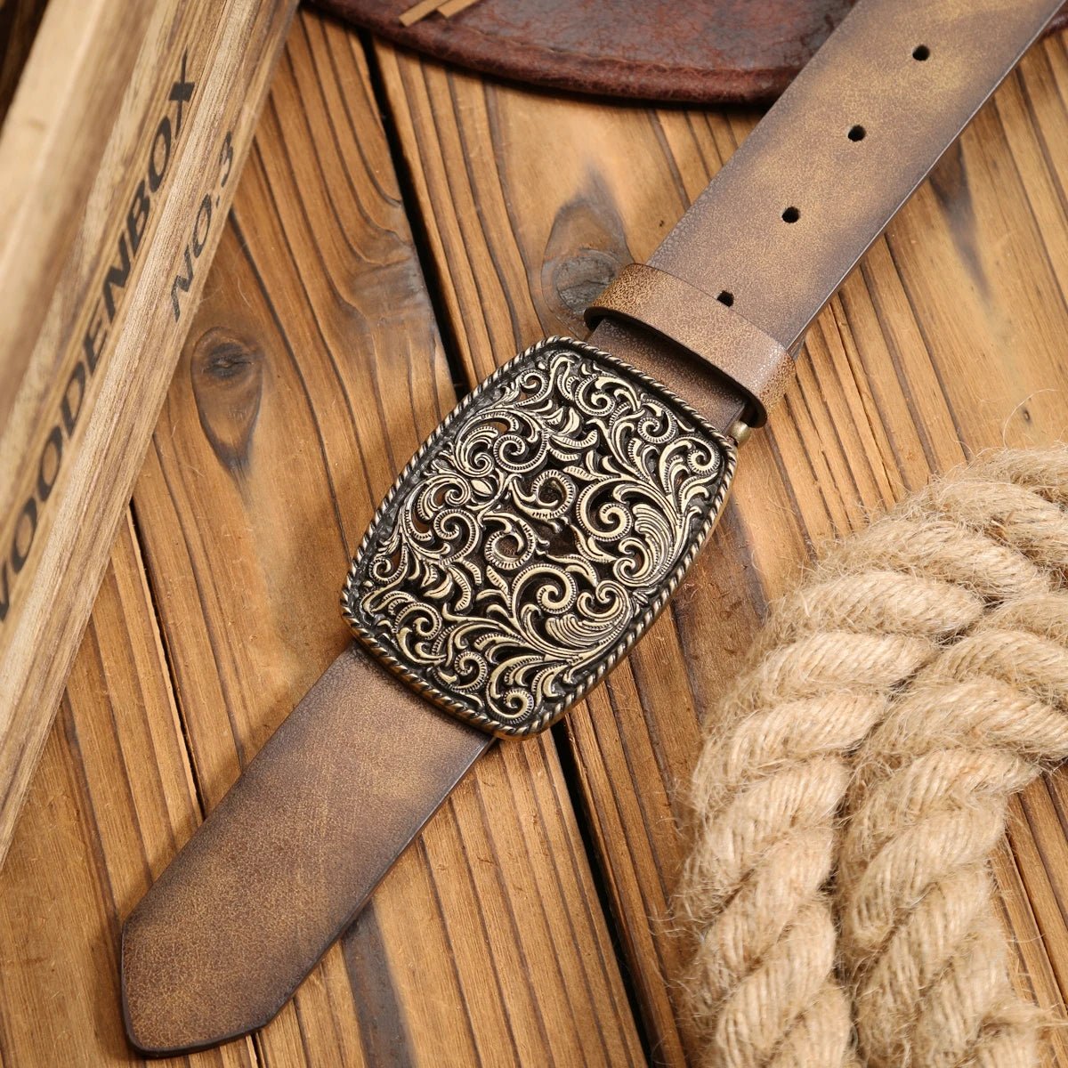 A Western - buckle PU belt suitable for both men and women, a unique and retro brown belt (with perforated nails included) - American ThistleA Western - buckle PU belt suitable for both men and women, a unique and retro brown belt (with perforated nails included)