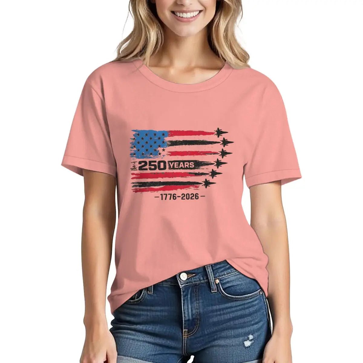 America 250th Anniversary T-shirt women 1776 - 2026 Patriotic Tees Vintage USA Flag Short Sleeve - American ThistleAmerica 250th Anniversary T-shirt women 1776 - 2026 Patriotic Tees Vintage USA Flag Short Sleeve