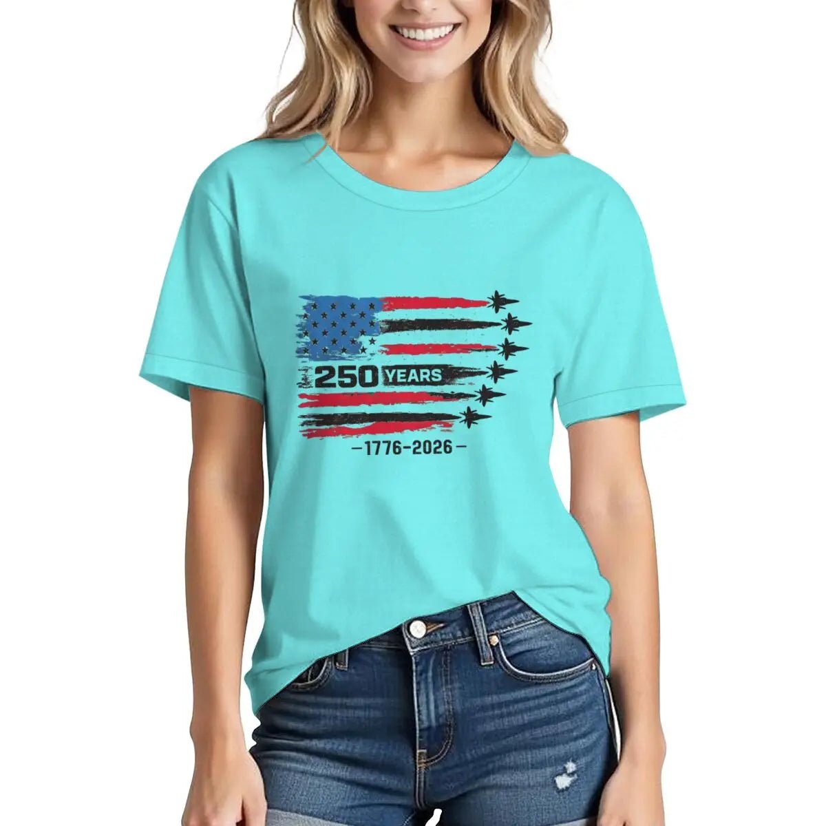 America 250th Anniversary T-shirt women 1776 - 2026 Patriotic Tees Vintage USA Flag Short Sleeve - American ThistleAmerica 250th Anniversary T-shirt women 1776 - 2026 Patriotic Tees Vintage USA Flag Short Sleeve