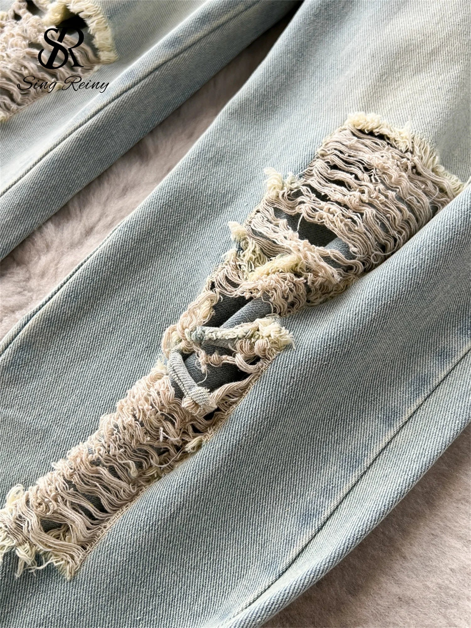 American Retro Streetwear Denim Jumpsuits Zipper Pocket High Waist Wide Legs Ripped Pants - American Thistle American Retro Streetwear Denim Jumpsuits Zipper Pocket High Waist Wide Legs Ripped Pants