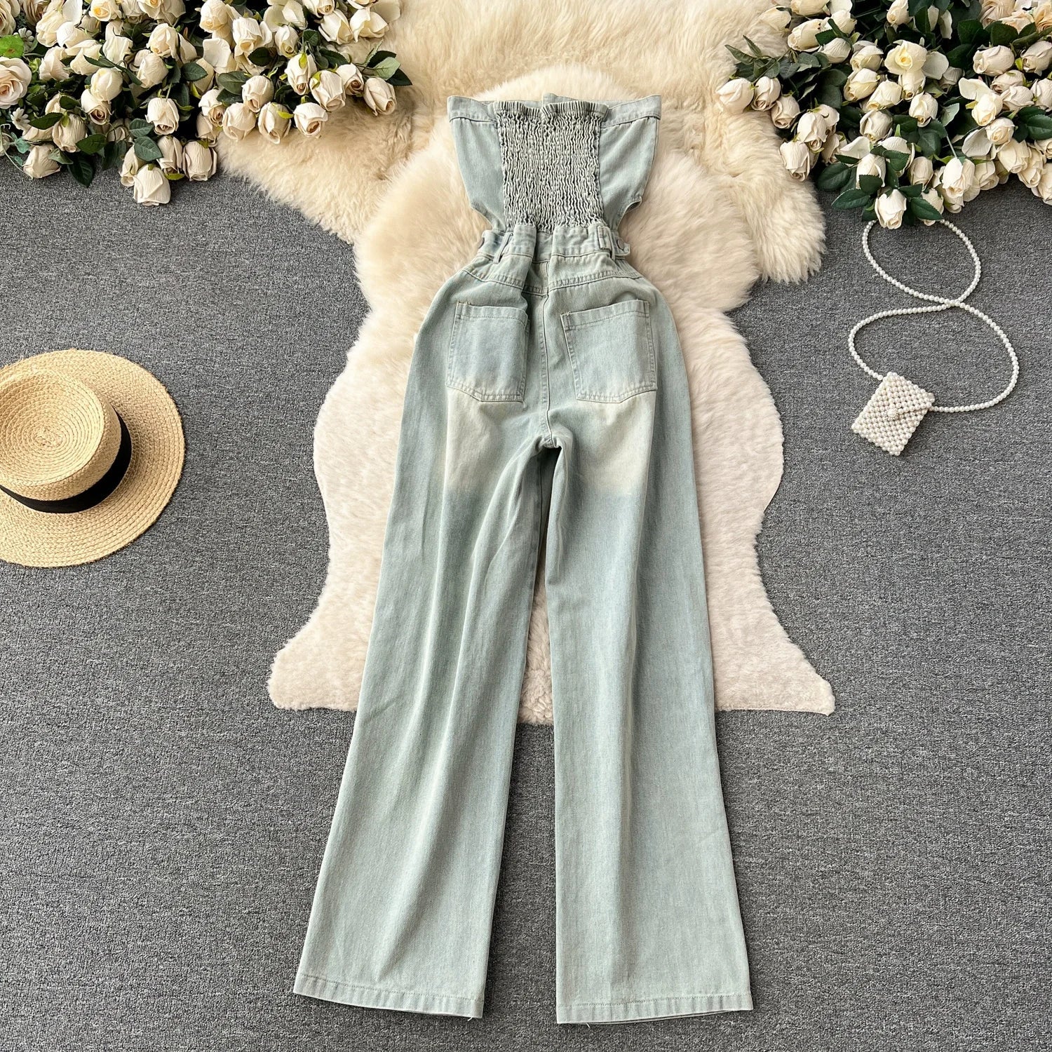 American Retro Streetwear Denim Jumpsuits Zipper Pocket High Waist Wide Legs Ripped Pants - American Thistle American Retro Streetwear Denim Jumpsuits Zipper Pocket High Waist Wide Legs Ripped Pants