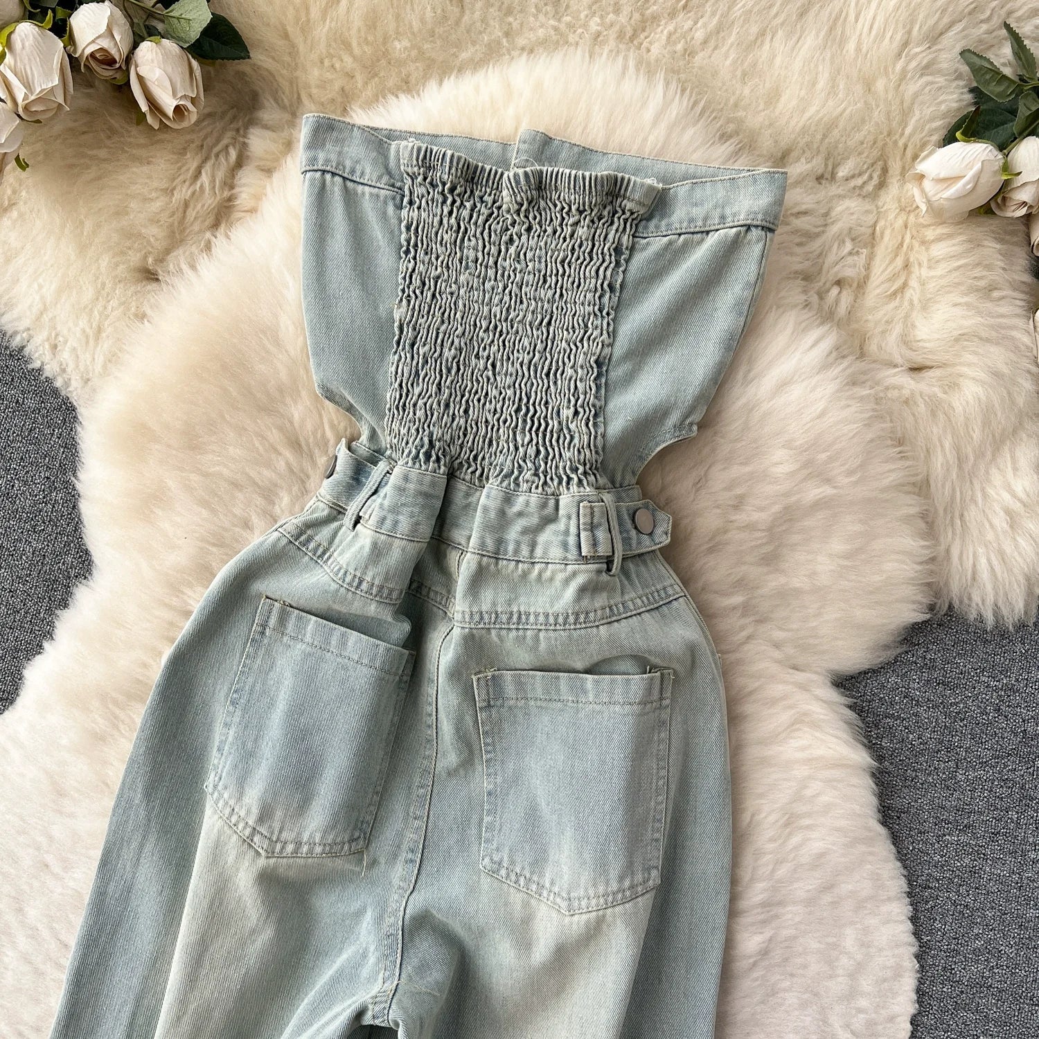 American Retro Streetwear Denim Jumpsuits Zipper Pocket High Waist Wide Legs Ripped Pants - American Thistle American Retro Streetwear Denim Jumpsuits Zipper Pocket High Waist Wide Legs Ripped Pants