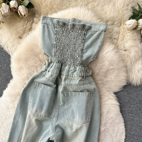 American Retro Streetwear Denim Jumpsuits Zipper Pocket High Waist Wide Legs Ripped Pants - American Thistle American Retro Streetwear Denim Jumpsuits Zipper Pocket High Waist Wide Legs Ripped Pants