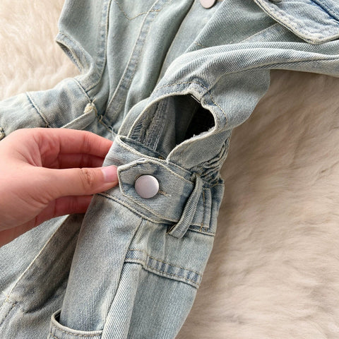 American Retro Streetwear Denim Jumpsuits Zipper Pocket High Waist Wide Legs Ripped Pants - American Thistle American Retro Streetwear Denim Jumpsuits Zipper Pocket High Waist Wide Legs Ripped Pants