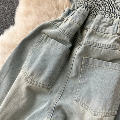American Retro Streetwear Denim Jumpsuits Zipper Pocket High Waist Wide Legs Ripped Pants - American Thistle American Retro Streetwear Denim Jumpsuits Zipper Pocket High Waist Wide Legs Ripped Pants
