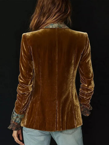 American Retro Velvet Jacket for Women's Notched Collar Floral Printed Vintage - American ThistleAmerican Retro Velvet Jacket for Women's Notched Collar Floral Printed Vintage