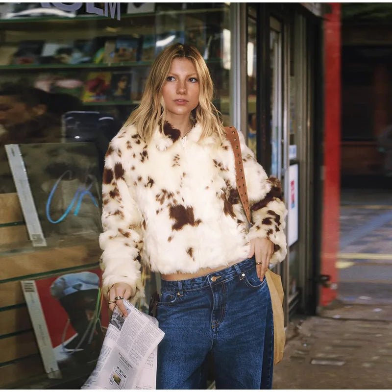 Animal Printed Turn - down Collar Short Jackets Women Fashion Solid Fur Zipper Pockets Coats Female Autumn Winter Chic Casual Coat - American Thistle Animal Printed Turn - down Collar Short Jackets Women Fashion Solid Fur Zipper Pockets Coats Female Autumn Winter Chic Casual Coat