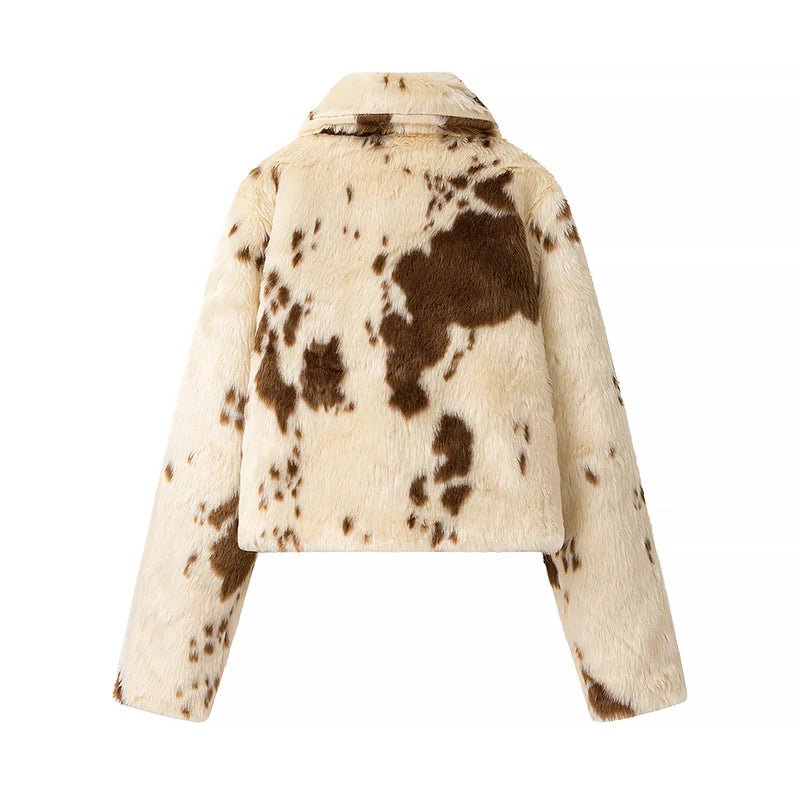 Animal Printed Turn - down Collar Short Jackets Women Fashion Solid Fur Zipper Pockets Coats Female Autumn Winter Chic Casual Coat - American Thistle Animal Printed Turn - down Collar Short Jackets Women Fashion Solid Fur Zipper Pockets Coats Female Autumn Winter Chic Casual Coat
