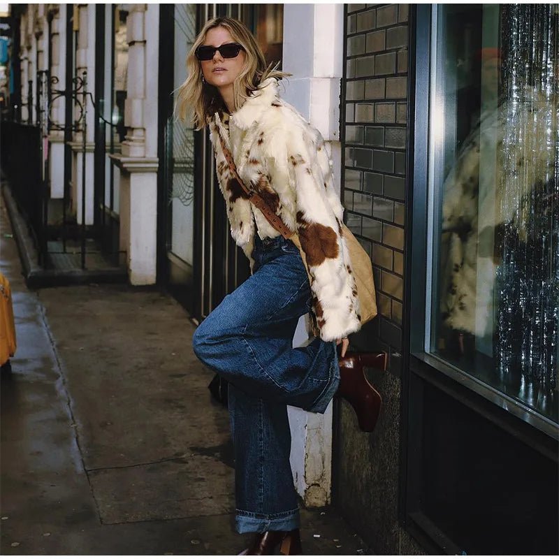 Animal Printed Turn - down Collar Short Jackets Women Fashion Solid Fur Zipper Pockets Coats Female Autumn Winter Chic Casual Coat - American Thistle Animal Printed Turn - down Collar Short Jackets Women Fashion Solid Fur Zipper Pockets Coats Female Autumn Winter Chic Casual Coat