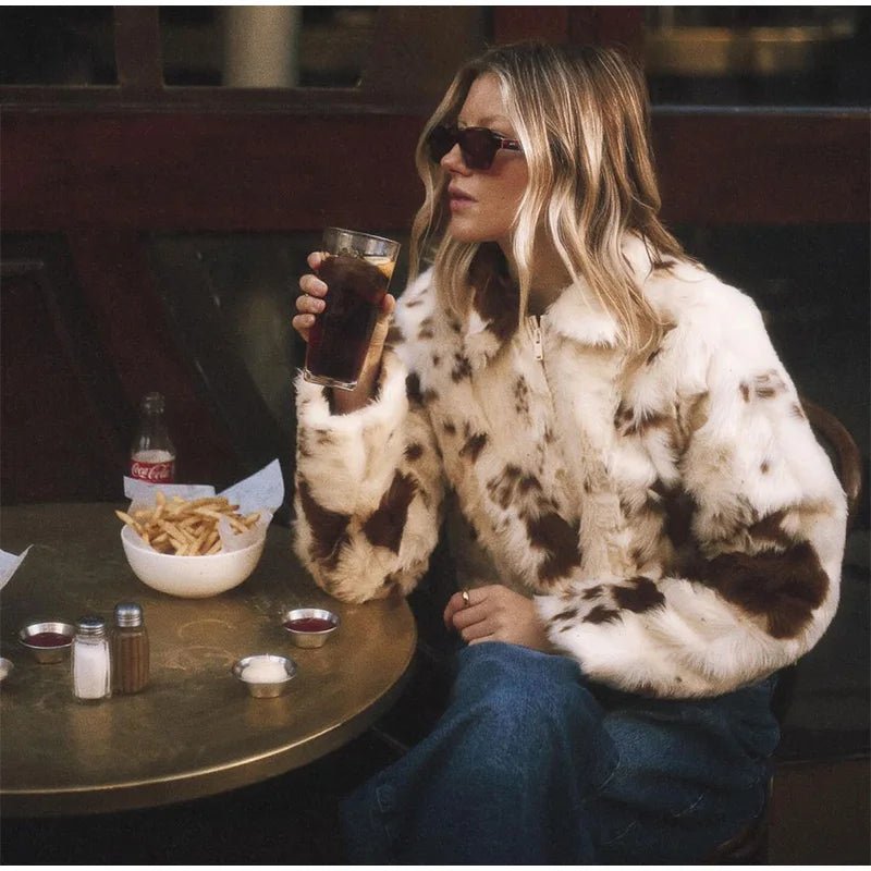 Animal Printed Turn - down Collar Short Jackets Women Fashion Solid Fur Zipper Pockets Coats Female Autumn Winter Chic Casual Coat - American Thistle Animal Printed Turn - down Collar Short Jackets Women Fashion Solid Fur Zipper Pockets Coats Female Autumn Winter Chic Casual Coat