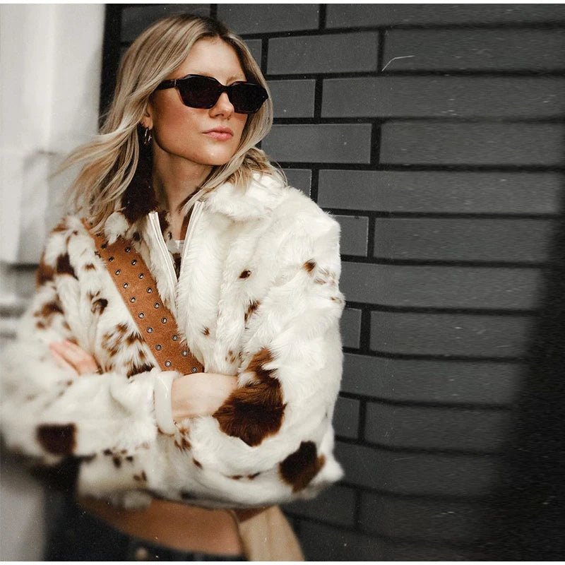 Animal Printed Turn - down Collar Short Jackets Women Fashion Solid Fur Zipper Pockets Coats Female Autumn Winter Chic Casual Coat - American Thistle Animal Printed Turn - down Collar Short Jackets Women Fashion Solid Fur Zipper Pockets Coats Female Autumn Winter Chic Casual Coat