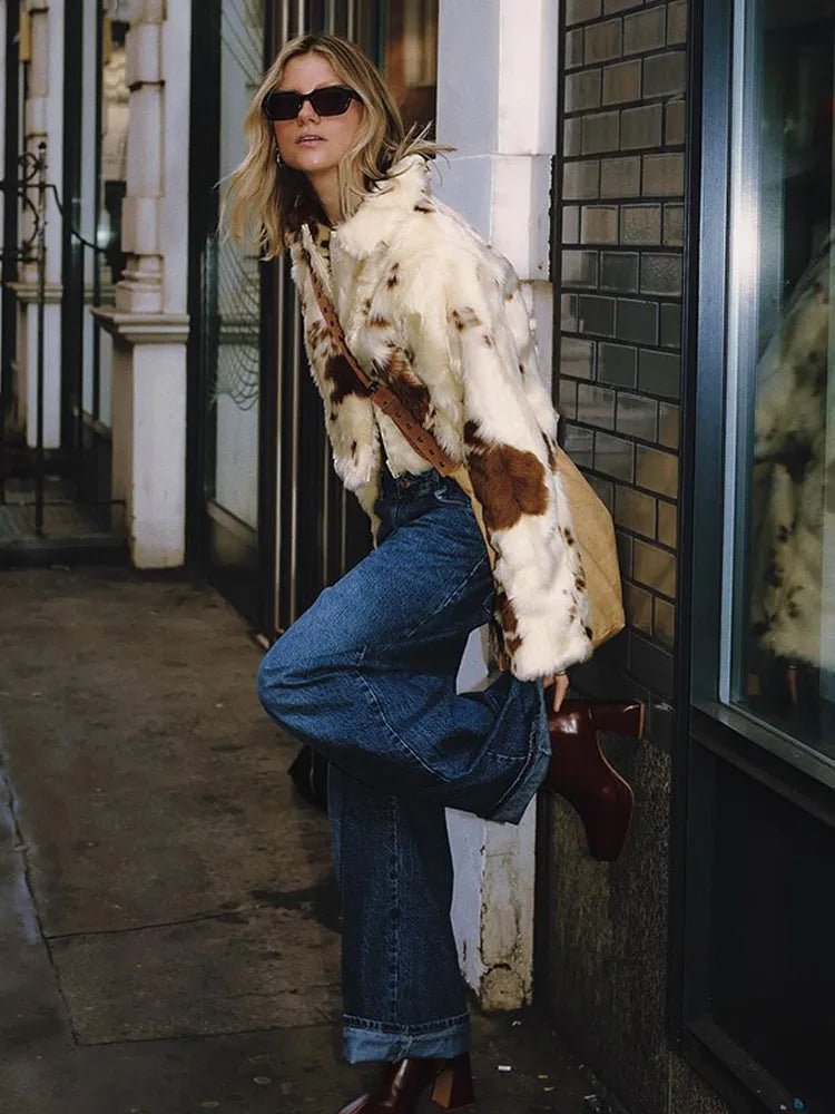 Animal Printed Turn - down Collar Short Jackets Women Fashion Solid Fur Zipper Pockets Coats Female Autumn Winter Chic Casual Coat - American Thistle Animal Printed Turn - down Collar Short Jackets Women Fashion Solid Fur Zipper Pockets Coats Female Autumn Winter Chic Casual Coat